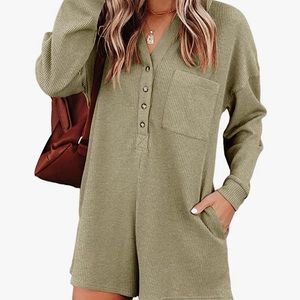 V neck button down romper
